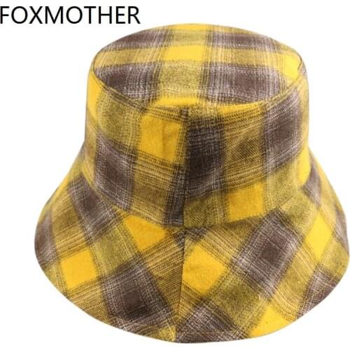 FOXMOTHER 2021 New Plaid Fashion Bucket Hat women Summer Beach Sun Floppy Hats Hip Hop outdoor Summer ladies Beach Sun hat