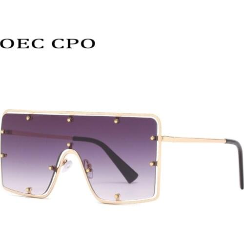 OEC CPO Oversized Rimless One Piece Sunglasses Women Goggle Vintage Rivets Sun Glasses Men Steampunk Square Eyewear UV400