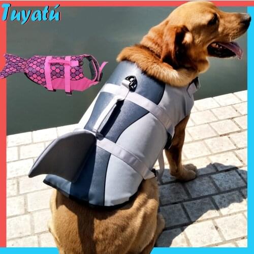Pet Dog Life Vest Safety Life Jacket Large Dogs Collar Harness Saver Pet Dog Swimming Preserver Summer Swimwear Mermaid Shark