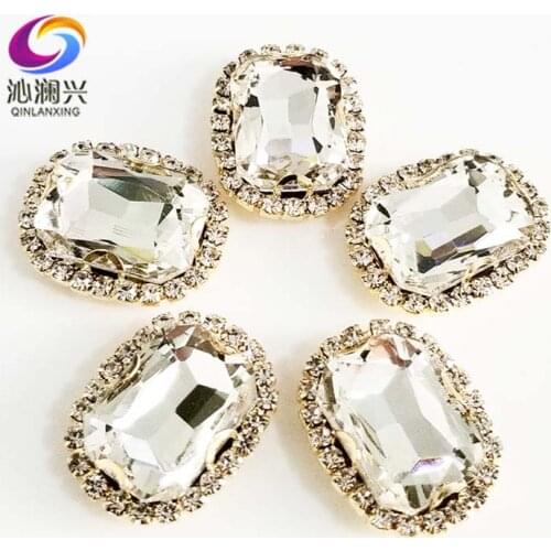 White Rectangle shape Anti scratch top glass crystal buckle loose rhinestone,gold bottom Sew on stones,DIY/jewelry accessories