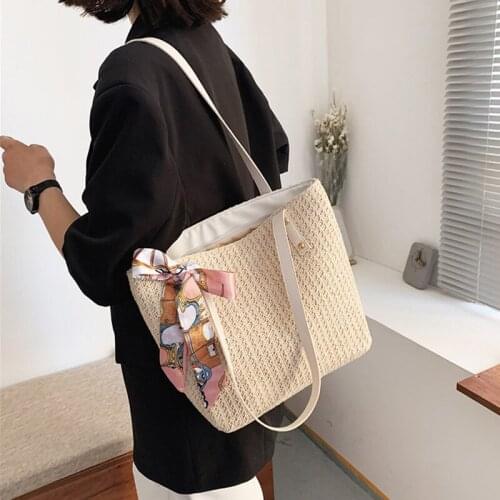 2021 Summer Straw Tote Bags For Women Casual Weave Shoulder Bag Large Capacity Designer Handbag Ladies Travel Bucket Bags
