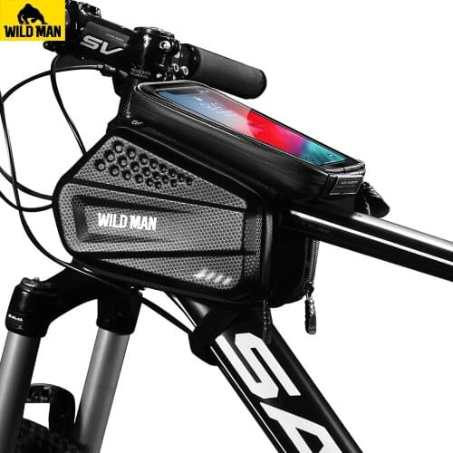 WILD MAN 1.2L Bicycle Phone Bag for 6.5inch MTB Road Bike Front Top Frame Tube Hard Shell Double Side Pannier Cycling Equipment