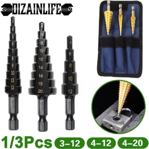1/3 Pcs 3-12mm 4-12mm 4-20mm HSS Straight Groove Step Drill Bit Titanium Coated Hole Cutter Metal Wood Core Drilling Tools Set