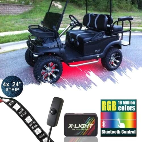 X-LIGHT Golf Cart Underbody Glow LED Lighting Kit | RGB Accent Neon Strips w/Switch | Music Active| Brake Mode|Bluetooth Control