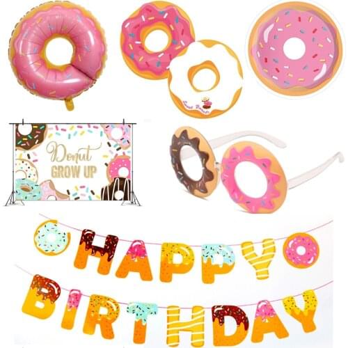 Donut Theme Party Happy Birthday Decoration Background Layout Children Happy Birthday Decoration Donut Series Banner Balloon