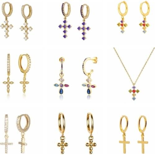 Viny Real 925 Sterling Silver Earrings For Women Pearl French Cross Lightning Earrings Hoops Three Zircon Diamond Jewelry