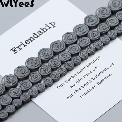 WLYeeS Matte Double rose Coin beads Black Hematite Stone Flat Round Loose Spacer Beads For Jewelry Bracelet Earring Making DIY