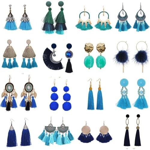 Yumfeel Brand Bohemian Fashion Blue Earrings Gold Geometric Tassel Earrings Women Jewelry