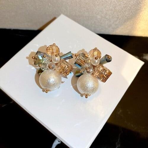 2021 New Fashion Fresh Crystal Flowers Fine Temperament Drop Earrings Jewelry Contracted Elegant Pearl Women Trend Earrings