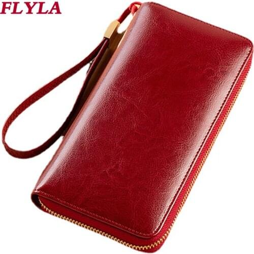 2021 Genuine Leather Womens Wallet, Long Large-capacity Wallet Card Holder One-piece Zipper Clutch Bag Can Hold Mobile Phone