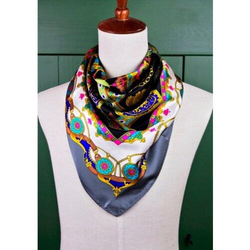 89*89cm Women Scarf Square Shawl High Quality Multicolor Silver Gray Grey Printed 100% Silk Mulberry Classic Scarves Hijab New