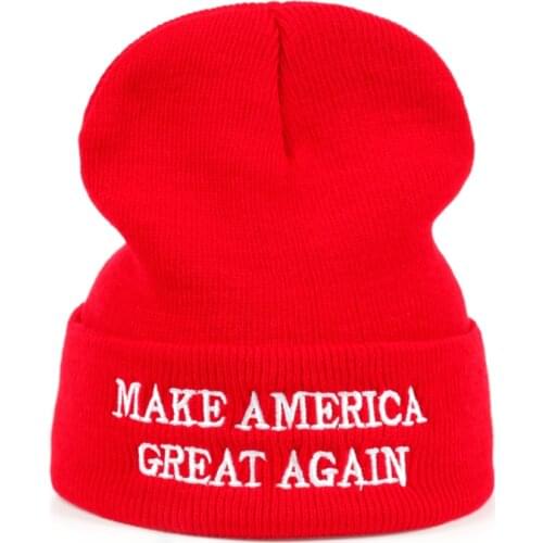 2017 new MAKE AMERICA GREAT AGAIN! - Donald Trump 100% Acrylic Warm Knitted Beanie Cap, Beautiful EMBROIDERED Text men women War