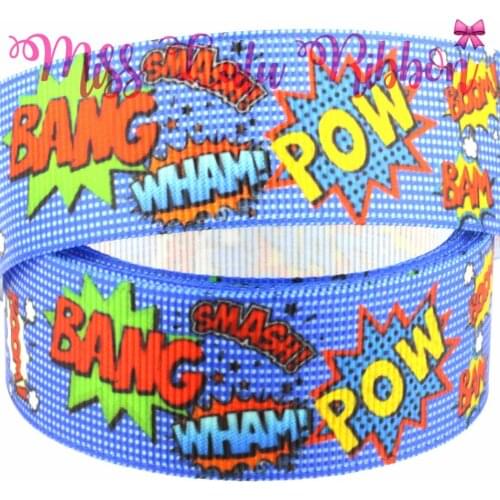6mm-75mm "Bang/pow/Wham/Smash" Printed Grosgrain Ribbon 50 yards/roll Hanmade Christmas Gift Packing Webbing Home Decor Material