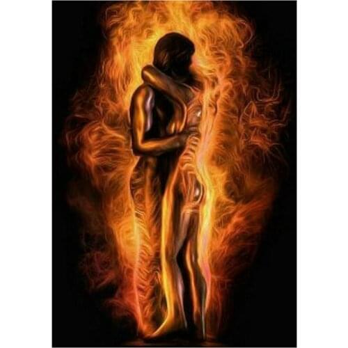 Full square 5d diamond painting couple abstract fire pattern 3d diamond embroidery full round mosaic home decoration sticker