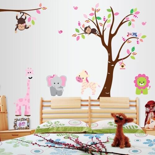 Large Picture Cartoon Animals Trees Kindergarten Children Room Adornment Background Can Be Removed From Landscape Photo Wall