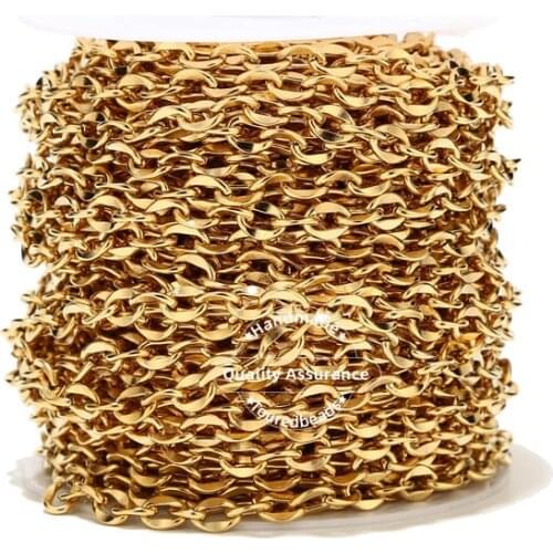 1 Meter Stainless Steel 7mm Width Gold Rolo Cable Chains Flat Lip Chain Fit for DIY Jewelry Making Supplies