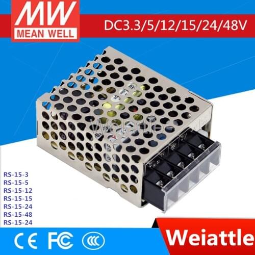 DC 3.3V 5V 12V 15V 24V 48V MEAN WELL 0.625/1/1.3/3A meanwell 15W Single Output Switching Power Supply RS-15-12 RS-15-48 RS-15-15