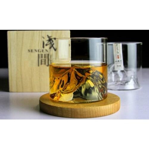 Whisky Cup Japanese Style shallow Mountain Liqueur XO Wine Cup EDO Guanshan Fuji Artwork Wooden Gift wooden Box Whiskey Glass