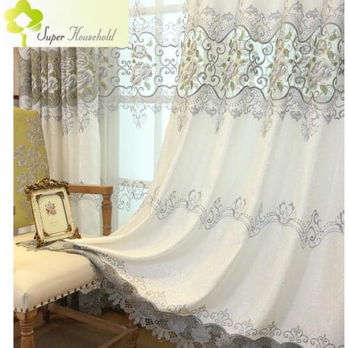 Elegant White Curtains For Living Room Luxurious Peony Embroidery Tulle Curtain for Bedroom Bay Window Yarn Finished Custom