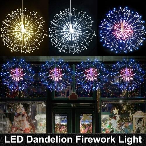 198LEDs RC Dandelion Firework LED Copper Wire Strip String Lights Waterproof Fairy Lights For Wedding Christmas Party Decor