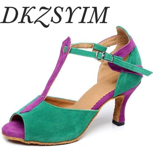 Hot Sale Salsa Latin Dance Shoes Dancing Female / Woman / Girl Professional Dancer Latin Sandals Suede 5-10cm heel