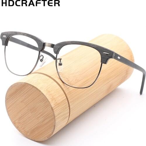 HDCRAFTER Vintage Optical Wood Glasses Frame with Clear Lens Men Women Half Wooden Reading Eyeglasses Frame oculos de grau