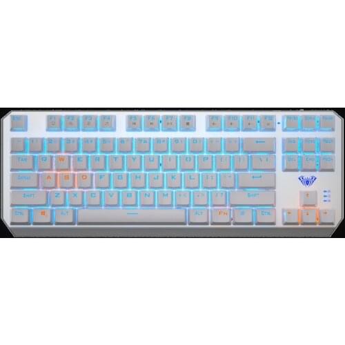 87 Keys Compact Mechanical Gaming Keyboard With Type C Cable For Tablet Desktop PC Game Gamer - Silver White / Blue Backlit