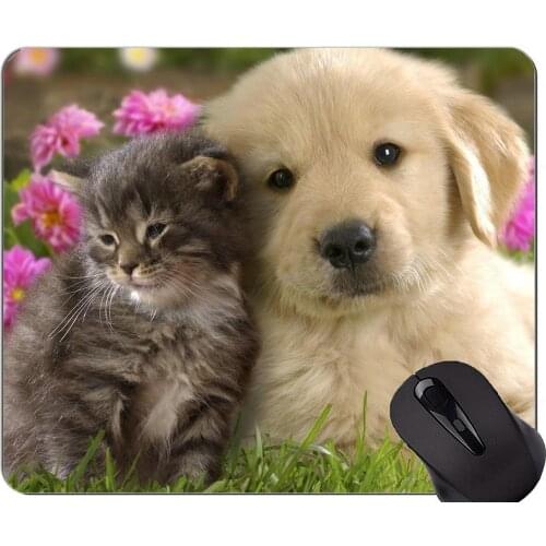 Mouse Pad with Stitched Edge,Kitten animal cute puppies dog cat Non-Slip Rubber Base Mousepad