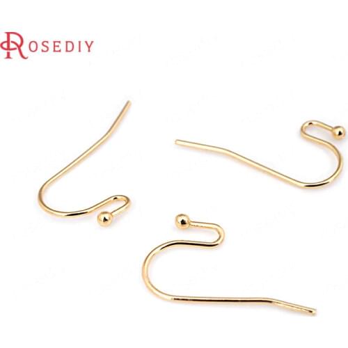 50PCS Height 22MM 24K Gold Color Brass with Ball Head Earring Hooks High Quality Diy Jewelry Findings Accessories