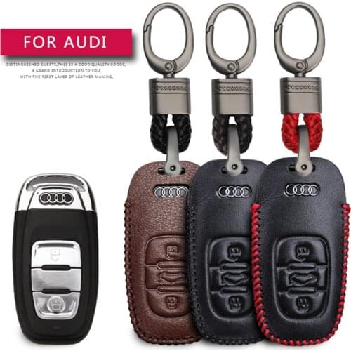 KUKAKEY Car Accessories Key Cover Case For Audi A3 A4 A6 A1 Q3 Q5 Q7 S5 A8 Accessories Hand-woven Smoky Grey Metal Keyring