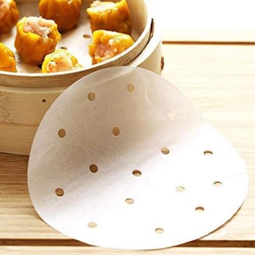 Top Sale 200 Pcs Deep Fryer Liners 7.5 Inch Paper Liner Bamboo Steamer Perforated Parchment, Ecological Round Baking Mat