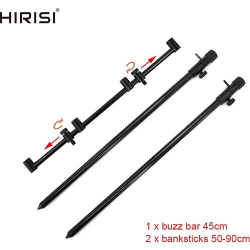 Carp Fishing Banksticks Set Carp Fishing Bank Sticks Adjustable 50-90cm 2pcs with 1pcs Fishing Buzz Bar 45cm for 4 Rods