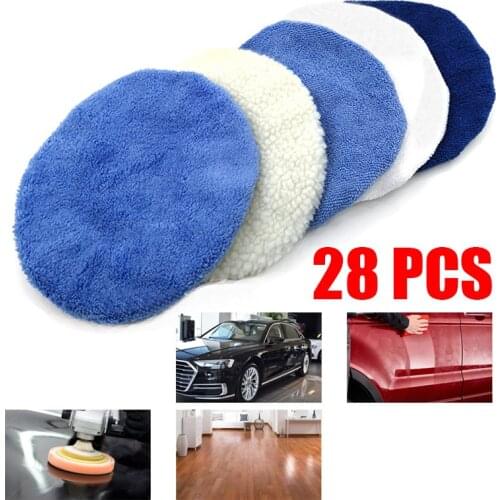 Car Polisher Pad Bonnet Set 5-6inches Microfiber Bonnet Polishing Waxing Buffing Pad Cover 28pcs for Furniture Automotive