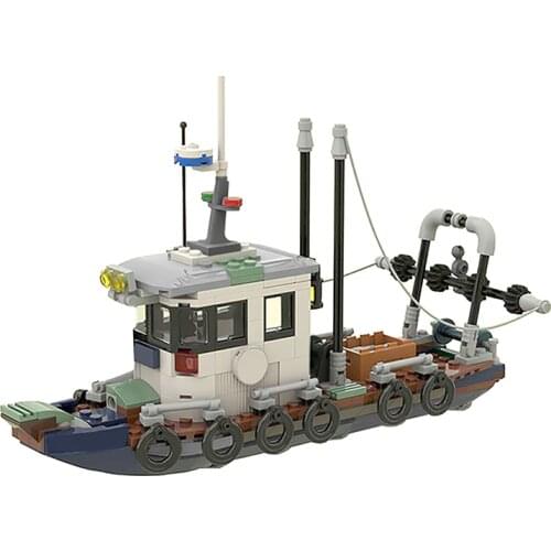 Moc Steamship Small Fishing Ship Building Blocks Kit Fish Boat Model Bricks Set Idea Education Vehicle Toy For Children Kid Gift