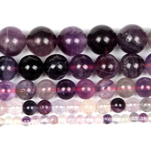 Natural Stone Smooth Purple Fluorite Charm Round Loose Beads For Jewelry Making Needlework Bracelet Diy Pick Size Strand 4-12 MM