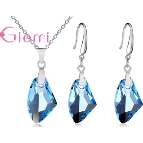 New Fashion Fancinating Delicate Irregular Crystal 925 Sterling Silver Necklace Earring Jewelry Set For Women Wedding