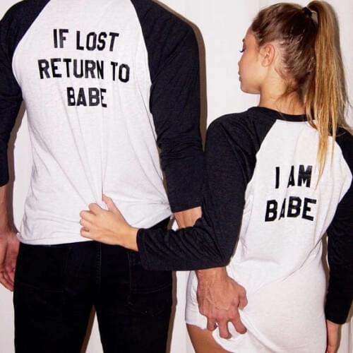 2019 New Valentines Gift If Lost Return To Babe I Am Babe Women&Men Funny Long Sleeve 90s T-Shirt Boyfriend Girlfriend Tee Gift
