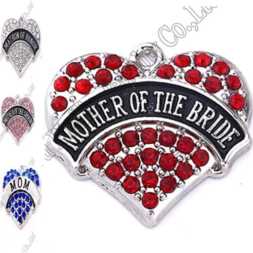 New Arrival 20 pcs a lot rhodium plated MATRON OF HONOR/MOM/MOTHER OF THE BRIDE/MOTHER OF THE GROOM with crystal heart pendant