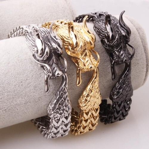 New Arrive Dubai Gold Dragon head Bracelet For Man 316 Stainless Steel High Quality christmas Jewelry