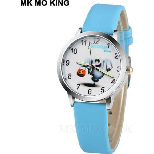New small pumpkin cartoon childrens watch 7 colors dial leather watch little boys and girls luminous hands gift clock Reloj