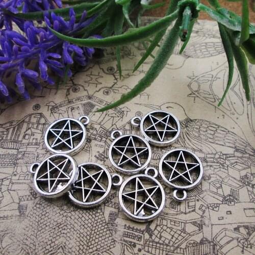 40pcs-13*16mm small size Pentagram Charms Antique Silver Color Charms
