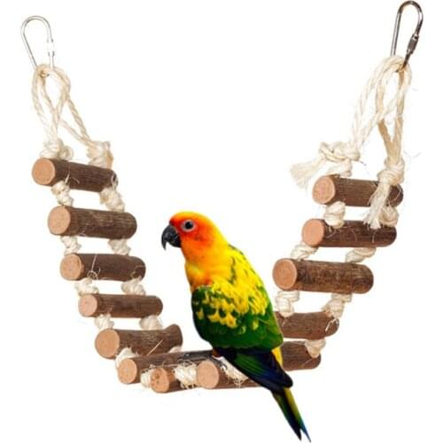Birds Swing Naturals Wooden Bridge Ladder Climb Cockatiel Parakeet Budgie Parrot Pet Toy Pet Training Bridge Swing Ladder