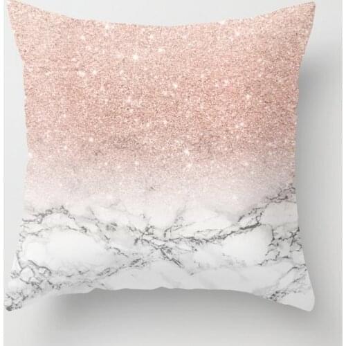 Modern Faux Rose Pink Glitter Ombre White Marble Decorative Pillow Cushion Covers Pillowcase for Sofa Cotton Linen Pillow Cover