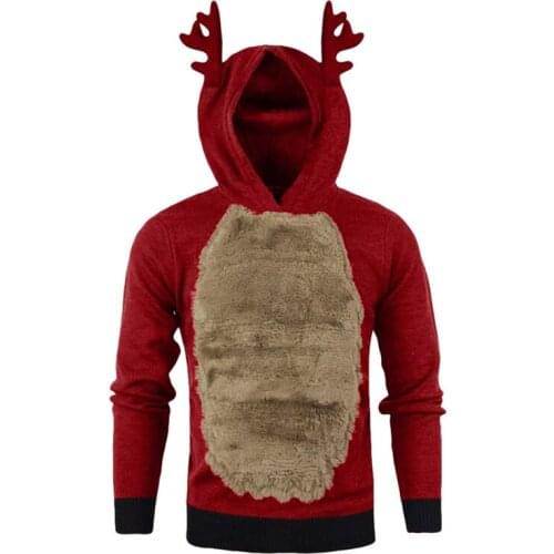 Cosplay Knight Warrior Elk Sweater Sweatshirts for Men 3D Printed Antler Hooded Sweater for Carnival Party Christmas Costume U3