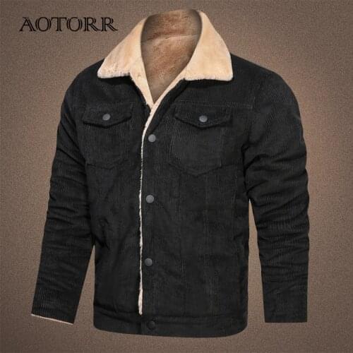 Warm Corduroy Jackets And Coats Men Winter Autumn 2021 New Fashion Fur Turn-down Collar Casual Mens Jacket Outwear Top Thermal
