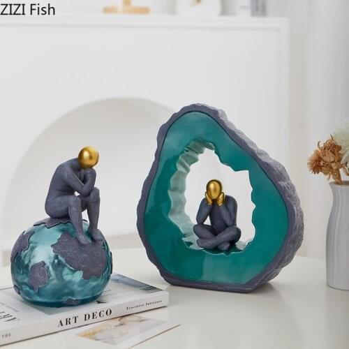 Thinker Figures Sculpture Simplicity Character Resins Crafts Desk Decor Ornaments Portrait Figurines Home Decoration Modern