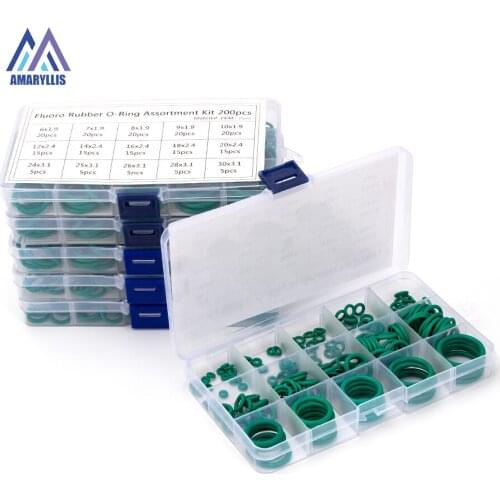 Fluorine Rubber FKM Sealing O-rings OD 6mm-35mm CS 1mm 1.5mm 1.9mm 2.4mm 3.1mm Green Gasket Replacements Kits 150-225PCS S14