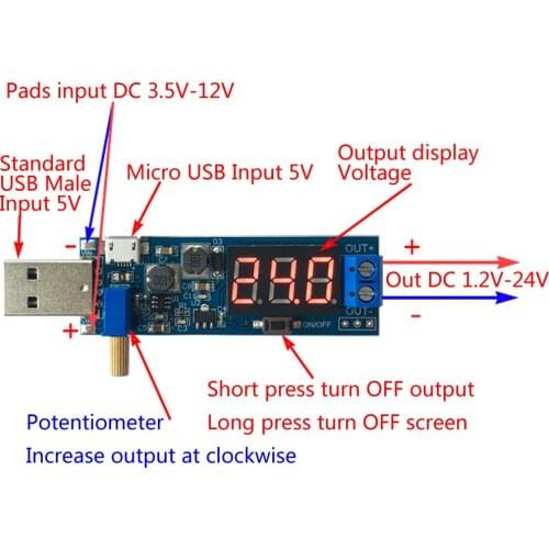 DC-DC 5V to 3.5V / 12V USB Step UP / Down Power Supply Module Adjustable Boost Buck Converter Out DC 1.2V-24V