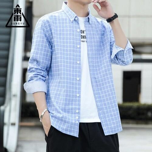 Spring Autumn Mens Jackets Mens Business Casual Shirts 100% Cotton Long Sleeved Plaid Shirts Summer Slim Handsome Mens Tops