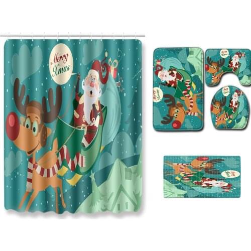 Shower curtain Bathroom Mat Merry Christmas Doormats Carpet Anti-slip Santa Claus Door Bath Mat sets Decorations Home 5pcs/set